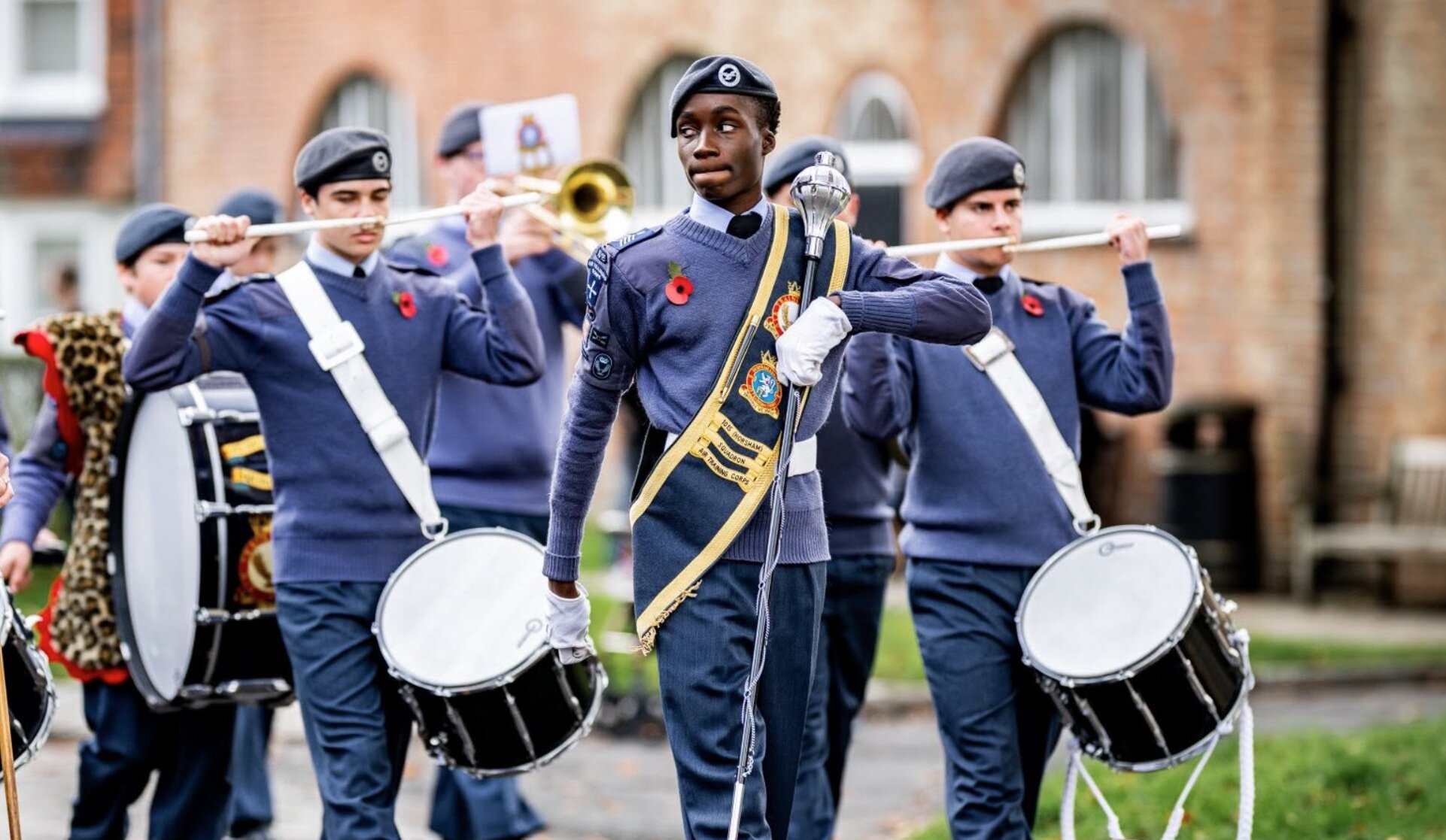 1015 Squadron Corps of Drums and Band on parade, led by the Drum Major